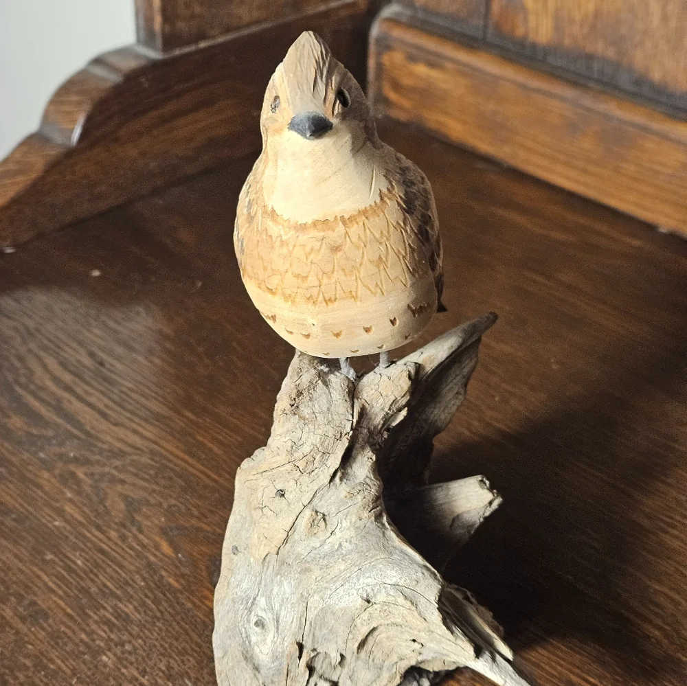 Handcrafted Drift Wood Bird Figurine - Brown